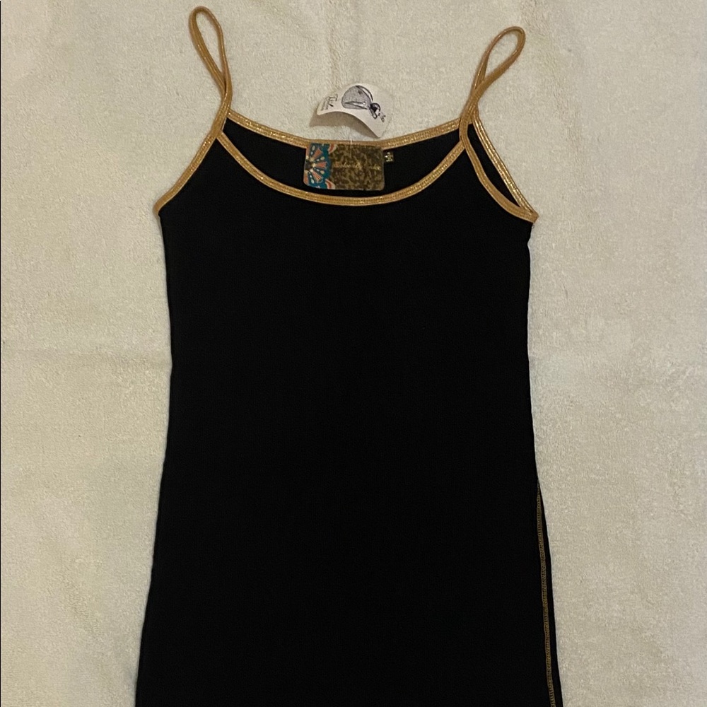 Black Spaghetti Strap Dress with Gold Trim
